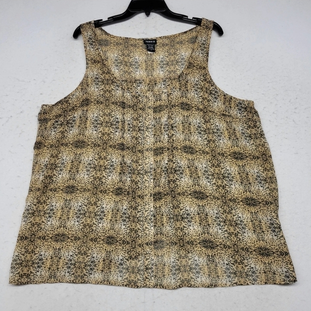 Torrid Brown/Black Animal Print Shortsleeve Split-back Lightweight Top Sz 2 (2X)